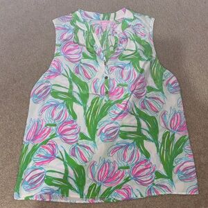Lilly Pulitzer Houston Silk Top in the signature "Ring The Bellboy” Print